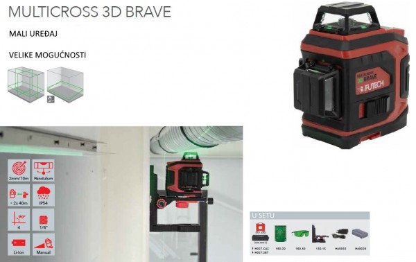 FUTECH laserski nivelir križni 3D BRAVE (zeleni,2x40m) 026.3DG